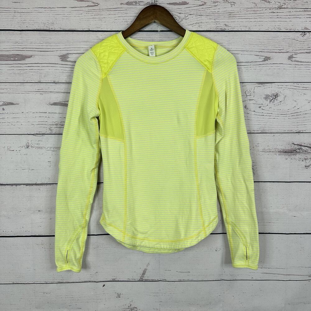 Lululemon Shirt Womens 4 Yellow Striped Run Ice Queen Quilted Thumb Holes‎ Rulu